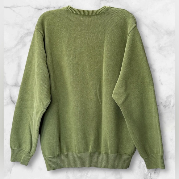IZOD Olive Green Textured Crewneck Windowpane Sweater Classic Fit Size XL - Picture 4 of 10